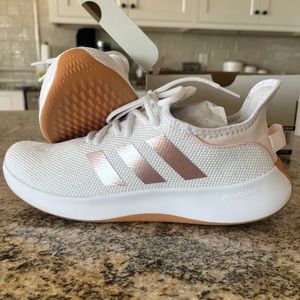 Adidas White and Pink Knit Sneakers with Cushioned Midsole